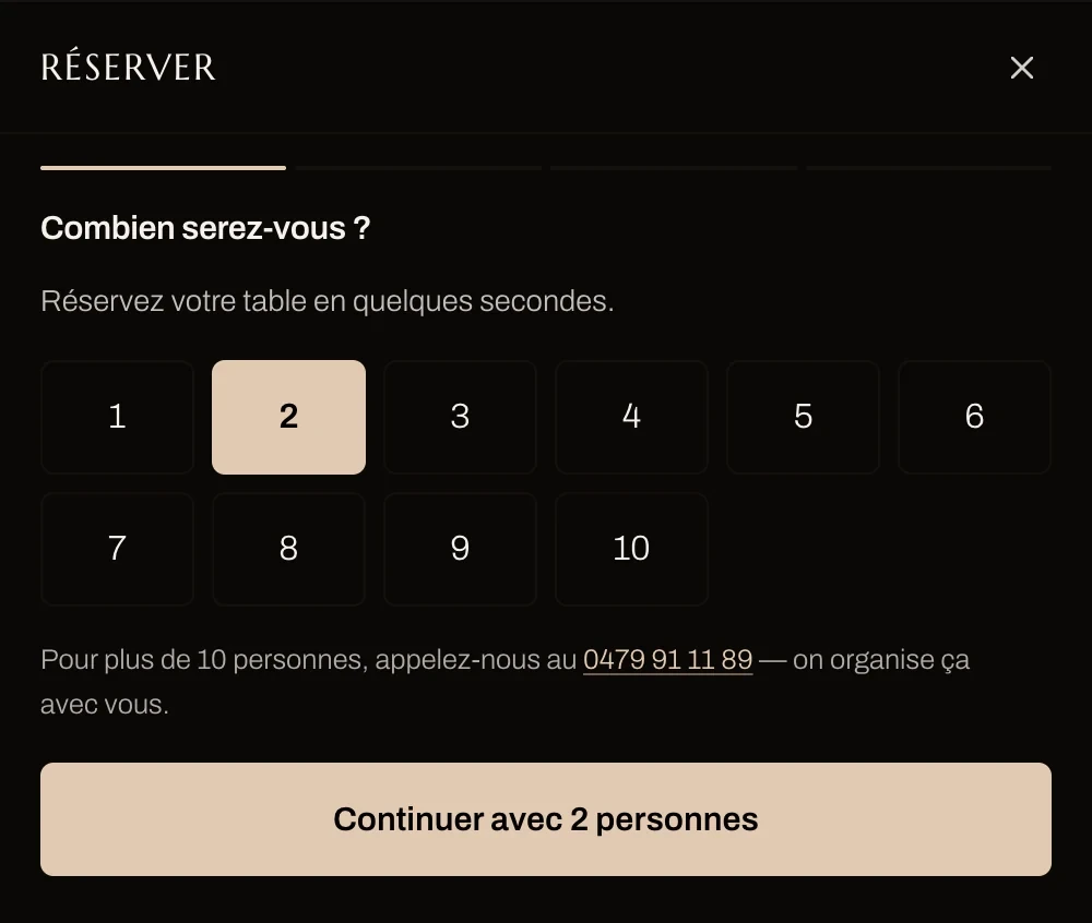 Le formulaire de réservation, tel qu'il apparaît sur le site d'un restaurant